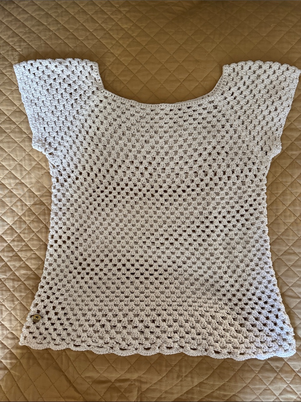 Boho White Crochet Granny Stitch Raglan Top - OS
